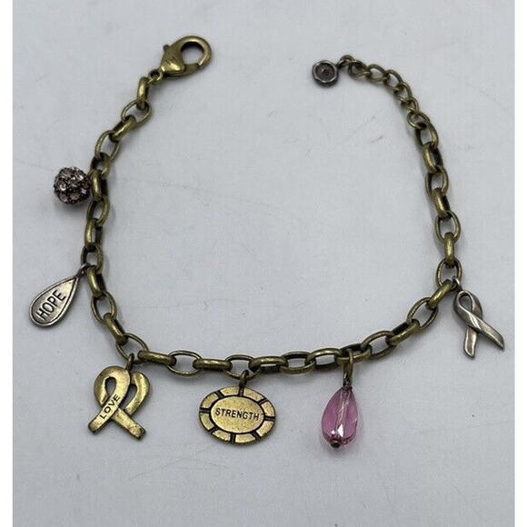Silpada Think Pink Out Loud Breast Cancer Awareness Charm 925 Brass Bracelet - Picture 13 of 14